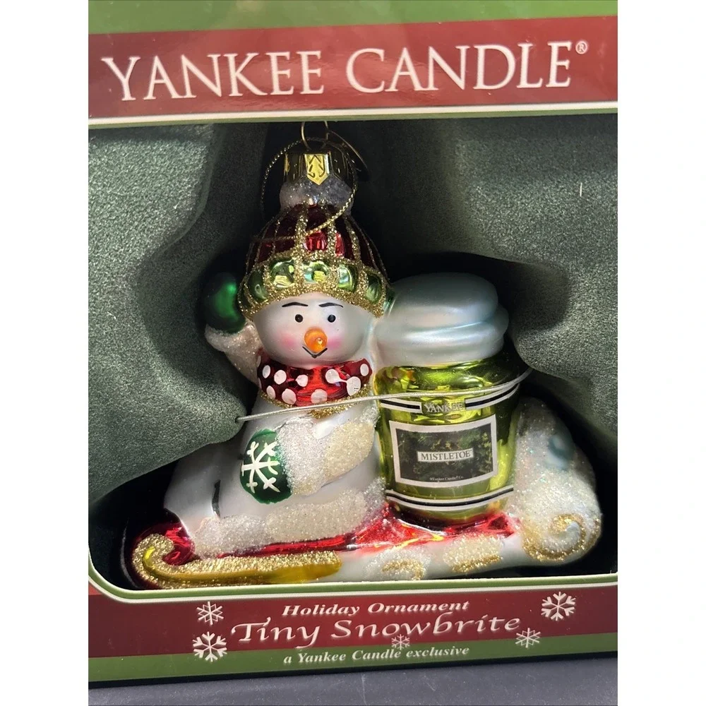 Tiny Snowbrite Yankee Candle Glass Keepsake‎ Christmas Ornament Mistletoe